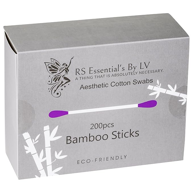 RS ESSENTIAL'S BY LV: Aesthetic Cotton Swabs Sticks Ear Swabs Bamboo swabs 200 Count Cotton Buds In 5 Colorful Colors (Purple)