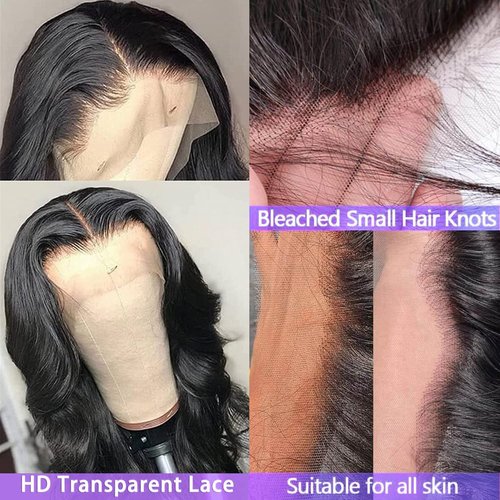 Body Wave Lace Front Wigs Human Hair for Black Women 13x4 Lace Frontal wigs HD Transparent Lace Front Wigs Human Hair Pre Plucked with Baby Hair 180% Density (16 Inch)