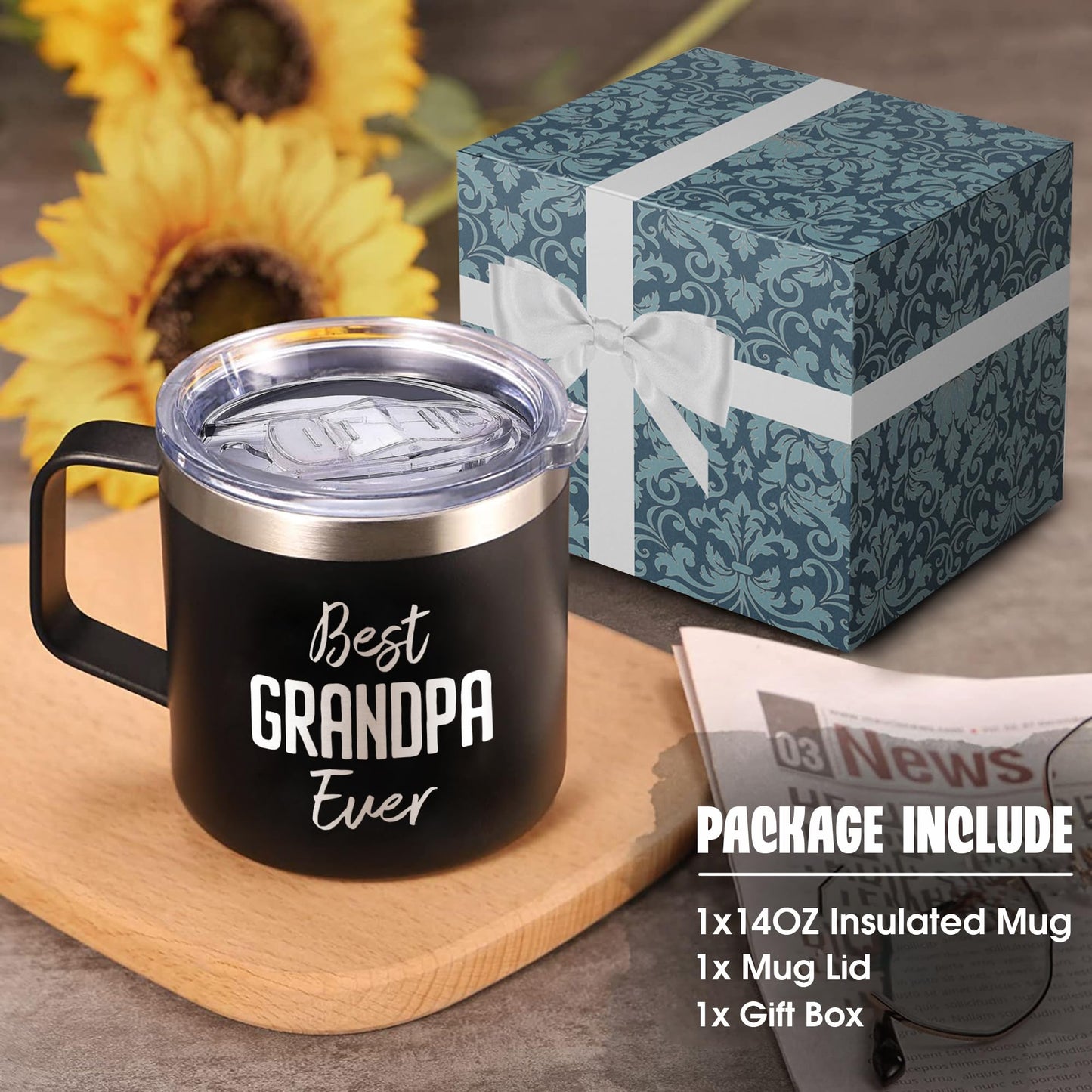 Best Grandpa Ever Mug Fathers Day Papa Coffee Mug Gifts for Papa- Grandpa Tumbler Grandpop Abuelo Gift - Paw Paw Gifts for Granddad Mugs from Grandkids - Tumbler 14oz Stainless Steel Tumbler with Lid