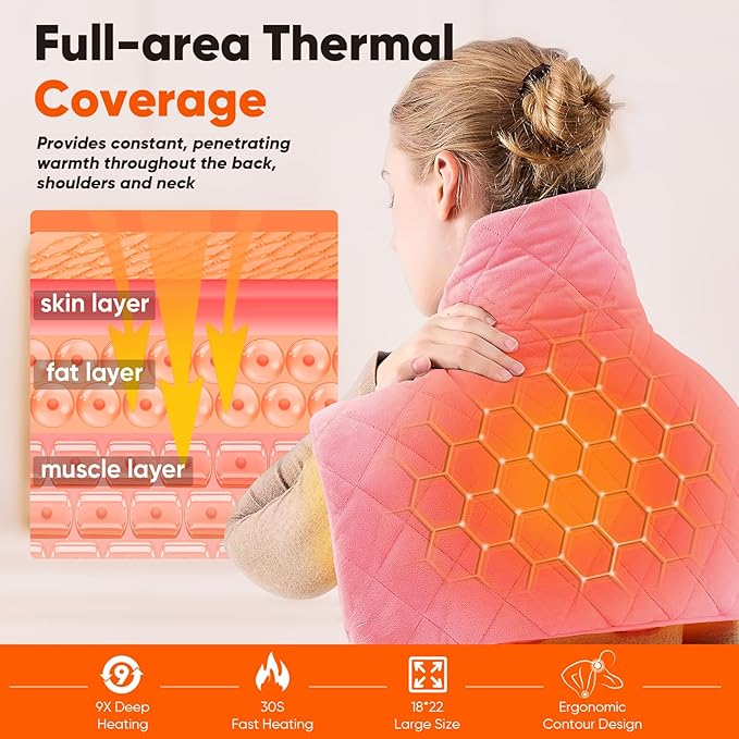 Pink Weighted Heating Pad for Neck Shoulders and Back, Valentines Day Gifts for Her Women Girlfriends, Birthday Gifts for Teen Girls Women, Electric Heated Blanket with 9 Heat Options 4 Auto-Off Timer