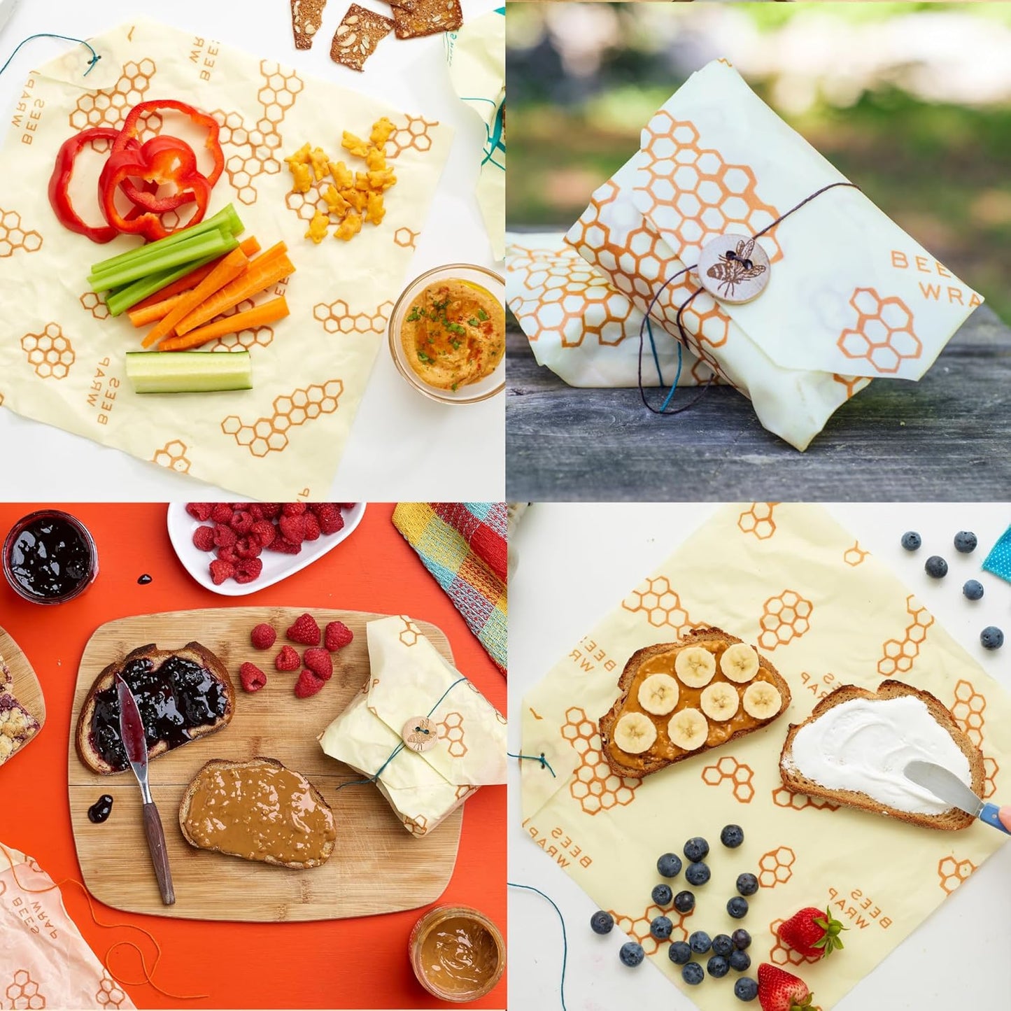 Bee's Wrap Beeswax Wraps for Food - Honeycomb Sandwich Wrap - Made in USA Reusable Bread Bags - Organic & Eco-Friendly Alternative to Aluminum Foil, Sandwich Bags & Plastic Wrap