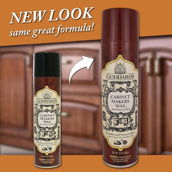 Goddard's Cabinet Makers Wax Spray, Wood Furniture Polish, Conditioner and Dust Cleaner with Bees Wax and Lemon Oil, Shine & Stain Protection, 12 oz