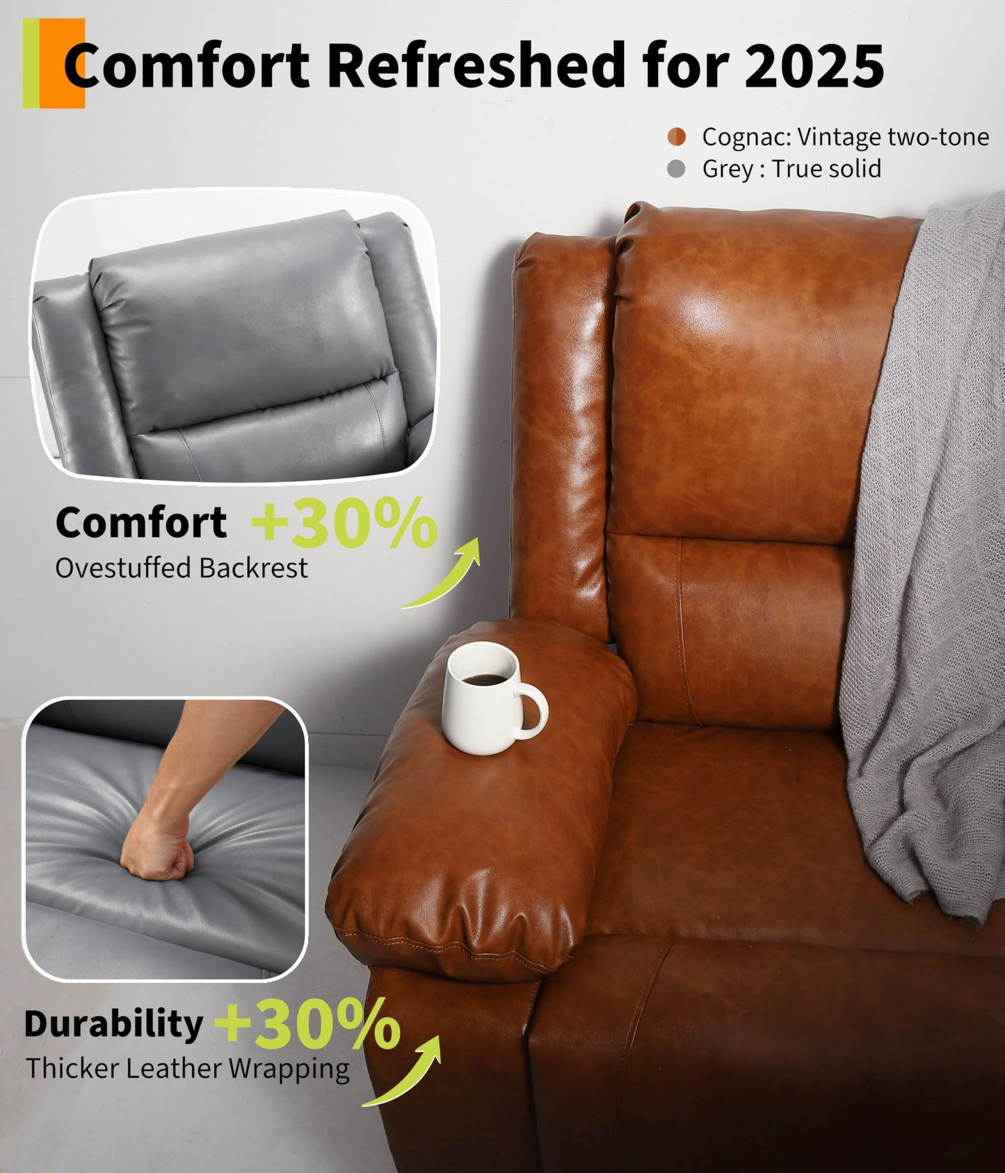 Garvee Power Lift Recliner Chair - Heat and Massage, PU Leather Electric Lift Recliner for Elderly & Mobility Impaired，Reclining Sofa with Side Pocket for Living Room
