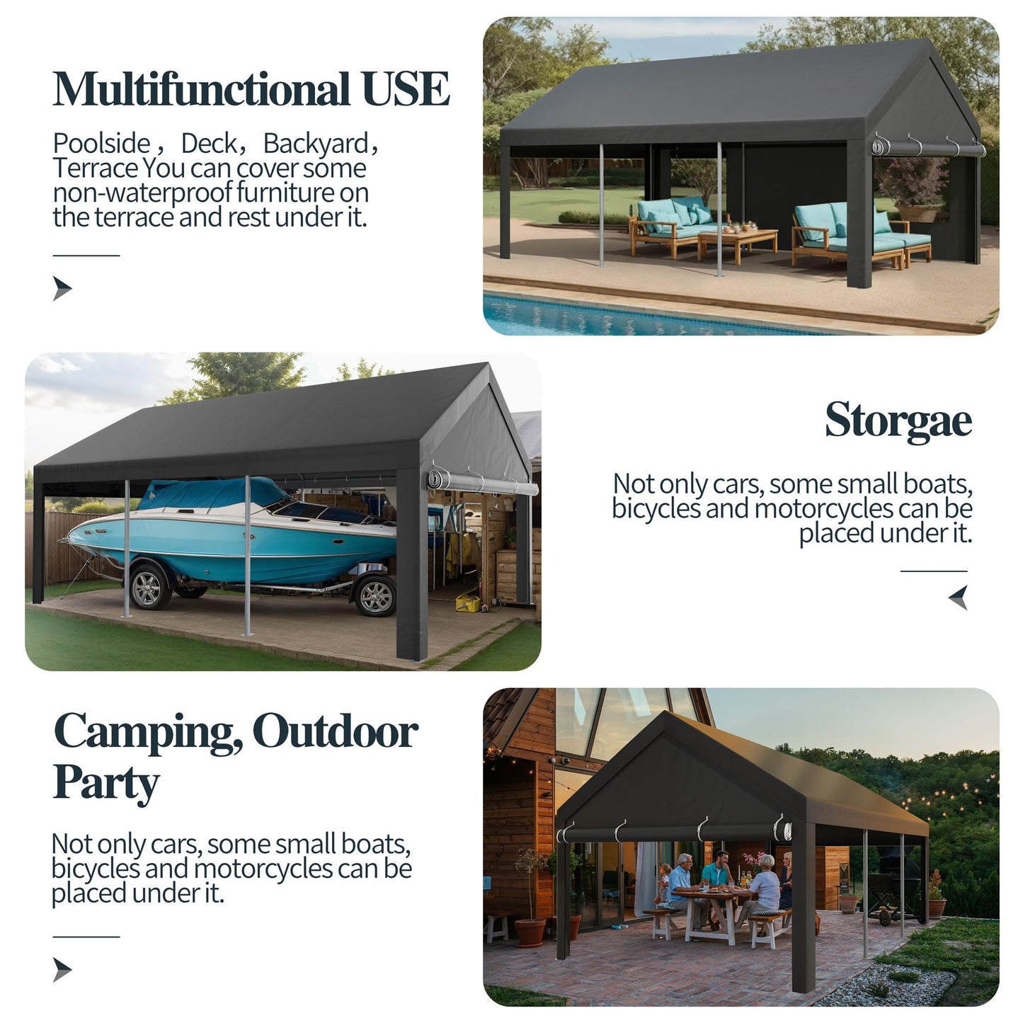 Shintenchi Carport 12' x 20' Heavy Duty Portable Garage, Carport Canopy with Side-Opening Door & Roll-Up Windows, Car Canopy for Truck,Car,Boat,Grey