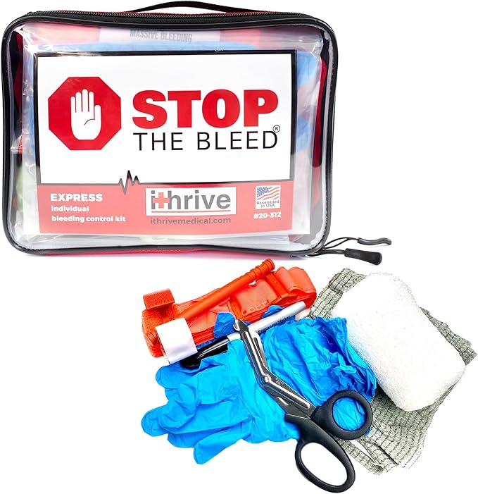 iThrive Express Bleeding Control Kit with Tourniquet - Easy-to-Use Emergency Kit with Official Stop The Bleed License - Fi...