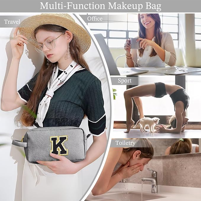 YOOLIFE Preppy Stuff Tween Girls Gifts - Teen Girl Gifts, Gifts for Teen Girl, Year Old Girl Gifts, Personalized Birthday Gifts for Girls, Monogram Initial Makeup Bag for Teens Girls Kids M