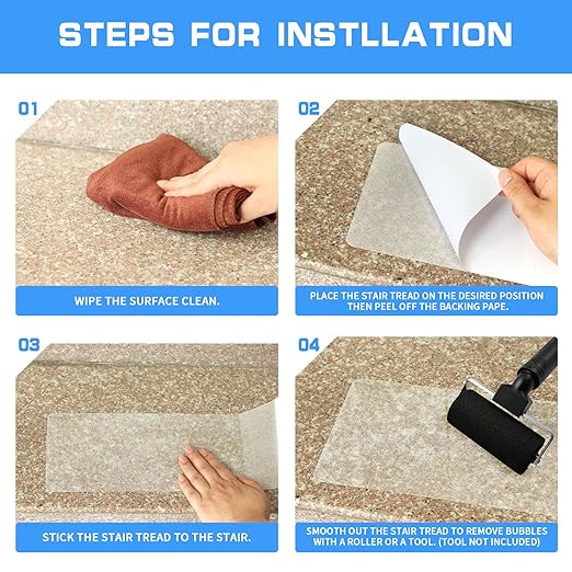 LadyRosian Outdoor Stair Treads Non Slip 10-Pack Clear 6" x 30" - Weather Resistant Adhesive Heavy Grip Tape - Waterproof Anti Skid Strips