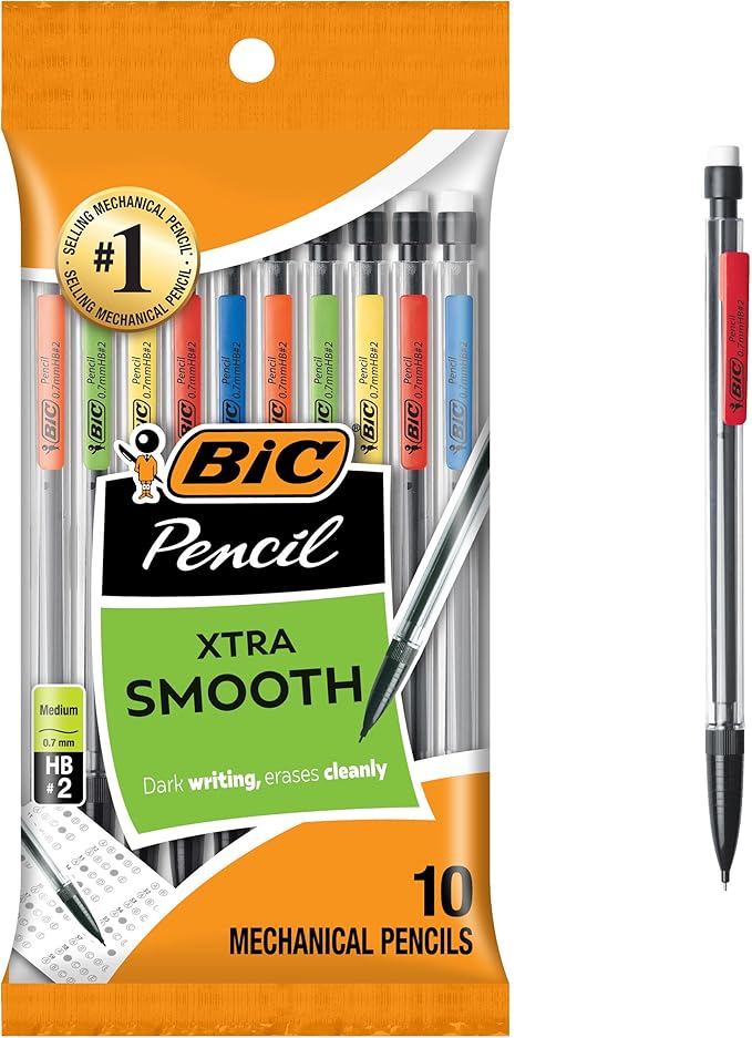BIC Xtra-Smooth Mechanical Pencils with Erasers, Medium Point (0.7mm), 10-Count Pack, Bulk Mechanical Pencils for School o...
