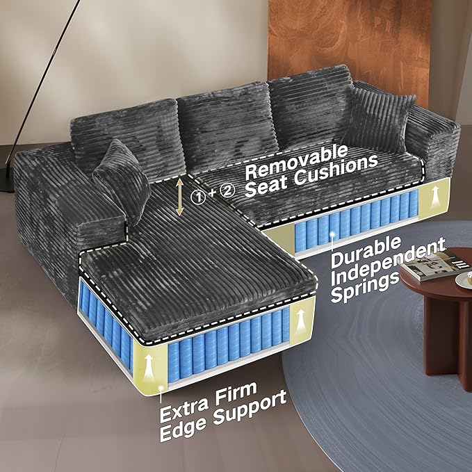 Extra Firm 108” Cloud Boneless Couches for Living Room,Modular Sectional Cloud Couch with Deep Seat, High-Resilience Foam/Sag-Resistant/Keeps its Form, No Assembly Required(Left-Facing Chaise) | Extended Durability, Extra Firm Support, Not easily colla...