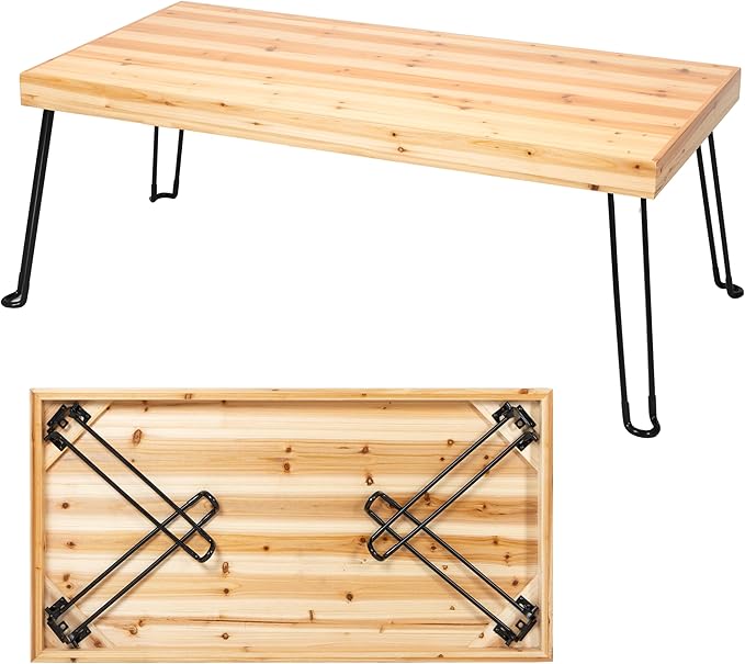 Sleekform Folding Wooden Coffee Table - Collapsible 20x40 Light Wood Mini Desk - Lightweight Foldable Coffee Table for Small Spaces - Fold Up Hairpin Legs - Birch Wood Finish