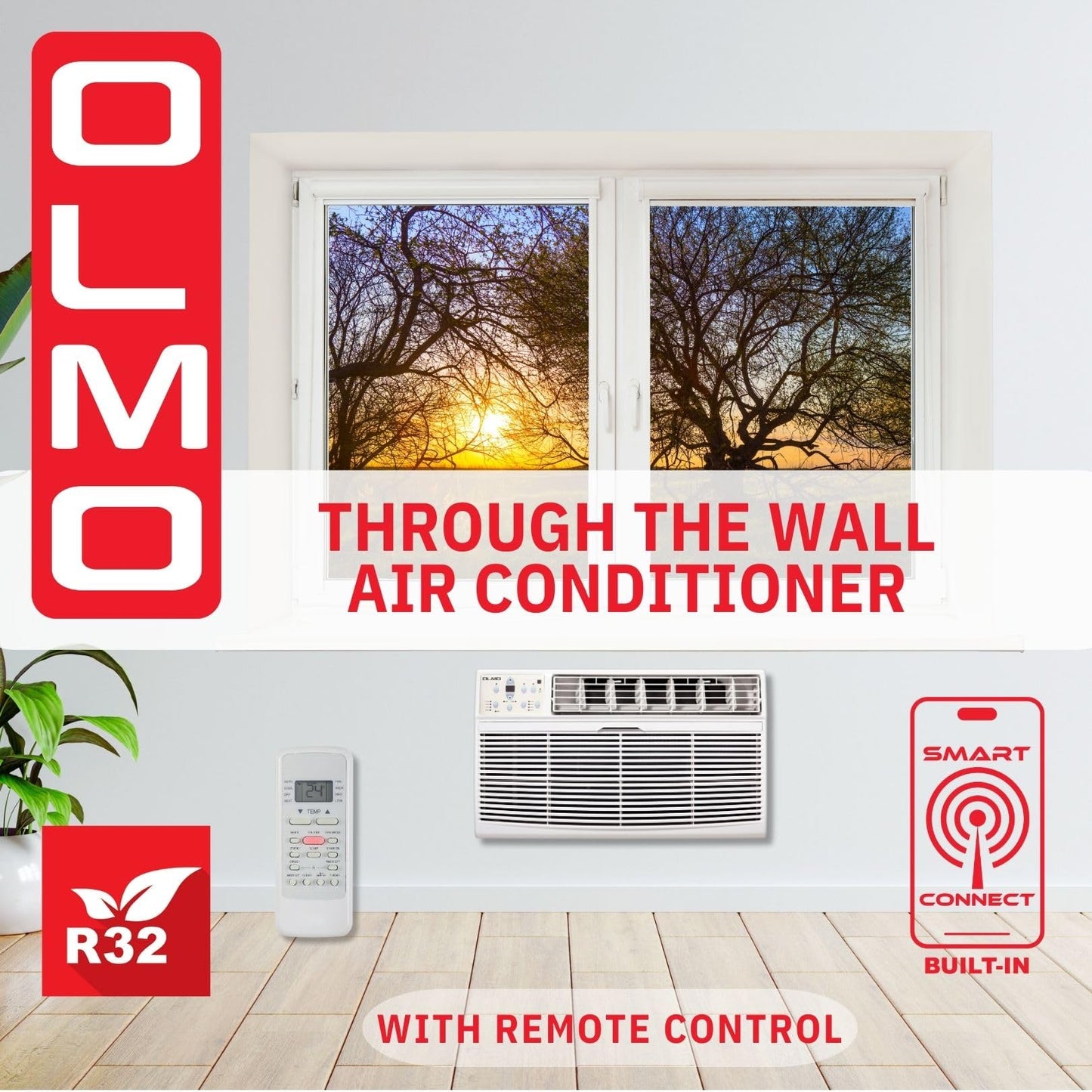 Olmo 12,000 Btu 230V Through-The-Wall Air Conditioner With Remote Control And Built In Smart Kit, Cooling Only (R32 Refrigerant)