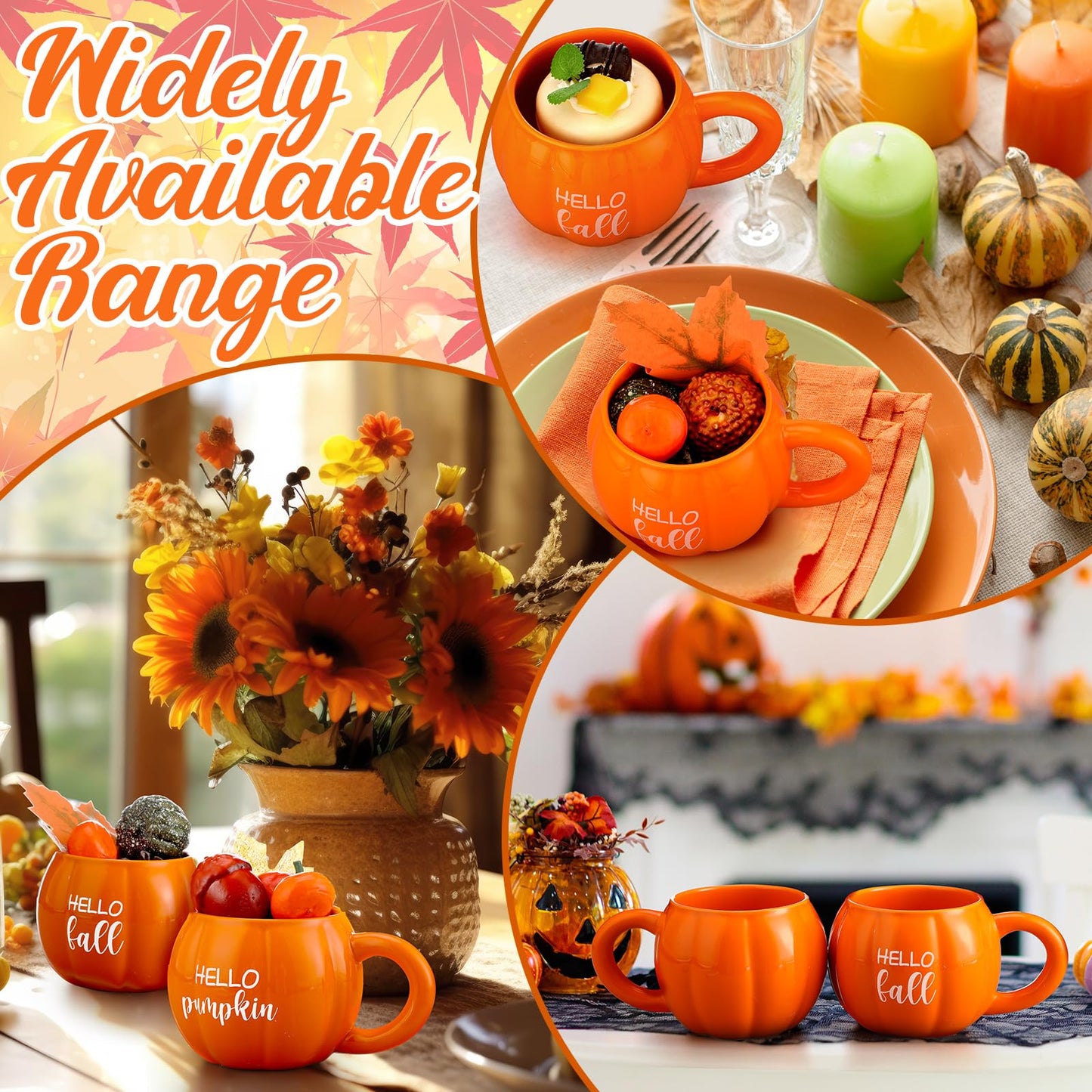 GlikCeil 2 Pcs Fall Pumpkin Coffee Mugs Thanksgiving Tiered Tray Decoration Autumn Ceramic Spice Cups 17 oz for Home Kitchen Fall Y'all Table Centerpieces Farmhouse Accessories Housewarming Gift