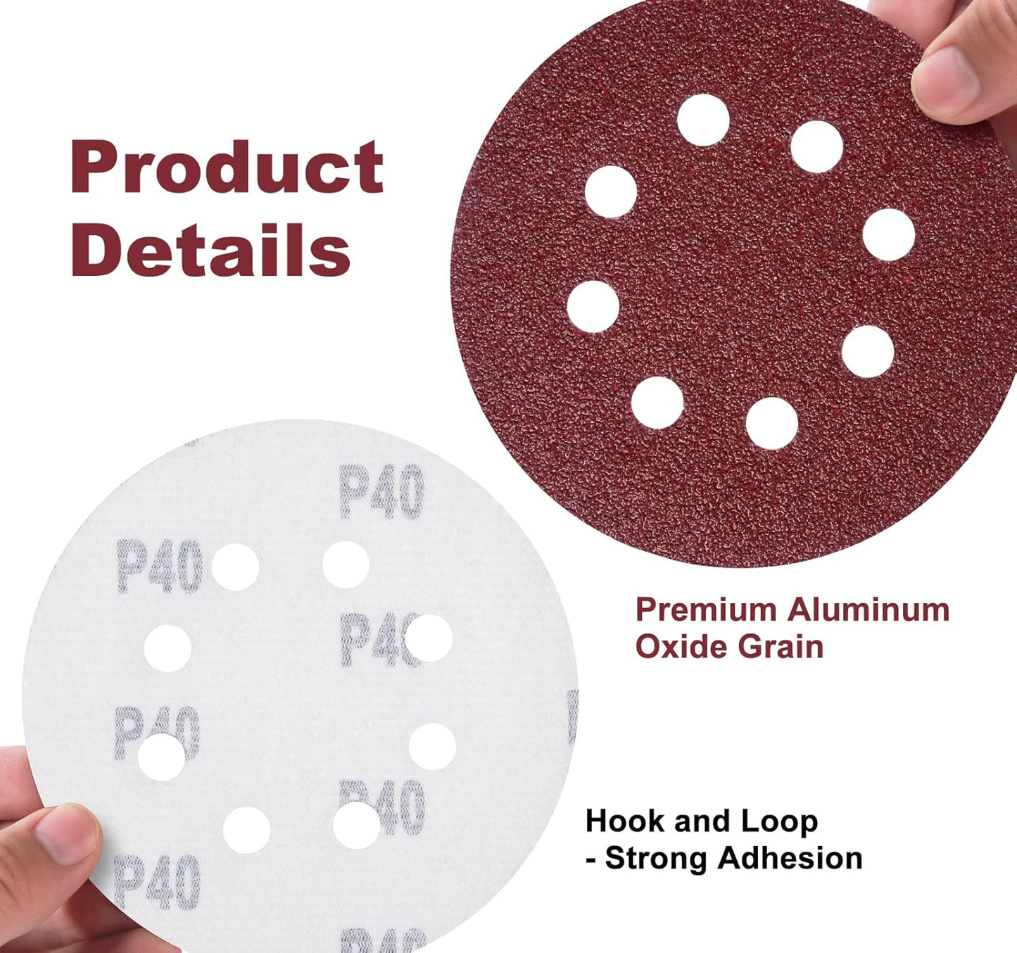 S SATC 150 PCS Sanding Discs 5-Inch 8-Hole Aluminum Oxide Sandpaper for Woodworking Hook and Loop Adhesive for Random Orbital Sander 40 Grit
