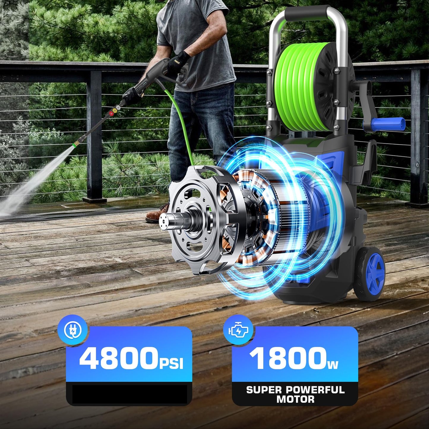 Pressure Cleaner 4800PSI, 4.0GPM Portable Power Cleaner with Foam Cannon,4 Nozzles,33FT Hose and Soap Bottle,Car Wash Machine/Car/Driveway/Patio Clean,Green