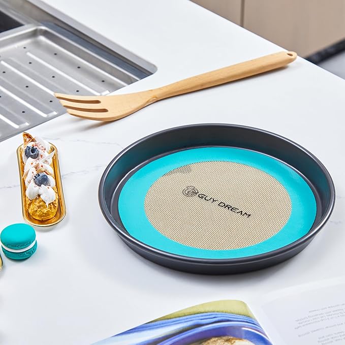 GUYDREMAT 12-Inch Silicone Baking Round Mats Set of 2 - Non-Stick, Heatproof Up to 480°F, Flexible for Large Pizza, Cakes, Pastries, Bread, Stackable Storage, Fits Toaster Ovens