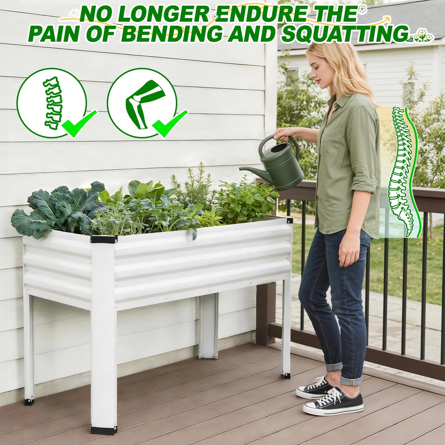 Galvanized Raised Garden Bed with Legs 2 Pack, 48x24x32in Elevated Raised Garden Bed Outdoor with Drainage Holes, Planter Boxes for Gardening Vegetable Flower Fruit in Backyard, Patio, Balcony (White)