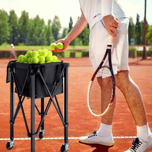TOBWOLF Foldable Tennis Ball Cart, Holds 160 Tennis Balls, Portable Tennis Ball Hopper with Wheels, Compact & Lightweight Tennis Teaching Cart Practice Hopper for Baseball Softball Tennis Pickleball