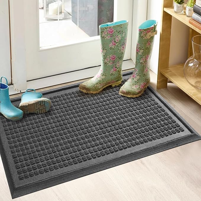 Boot Tray, Heavy Duty Waterproof Shoe Drying Mat, Non-Slip Entryway Tray for Muddy Boots, Indoor Outdoor Use, 15x30 inches, Grey