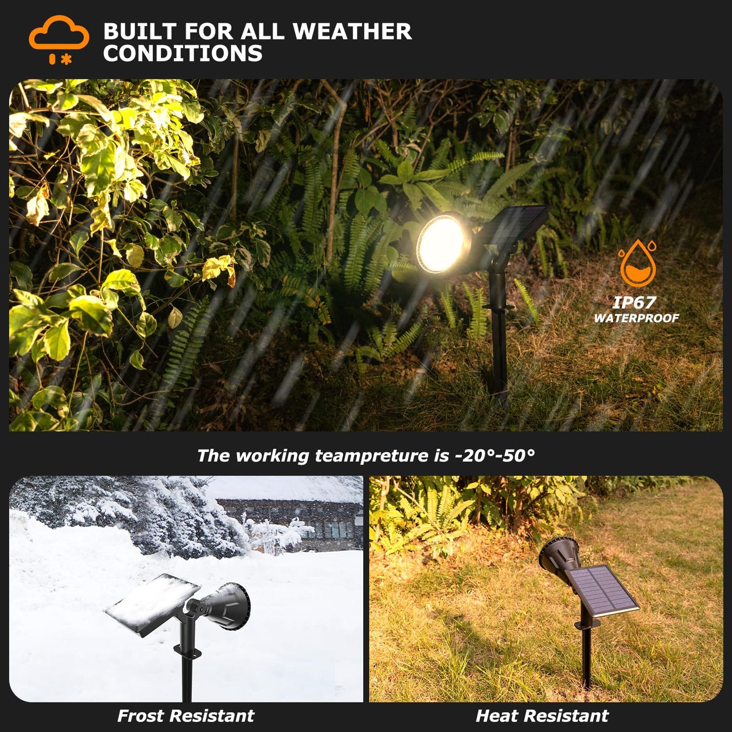XTGTP Solar Spot Lights - 21 LED Brightness, IP67 Waterproof, 2-in-1 Adjustable Solar Power Outdoor Lights for Fence, Warm White (6 Pack)