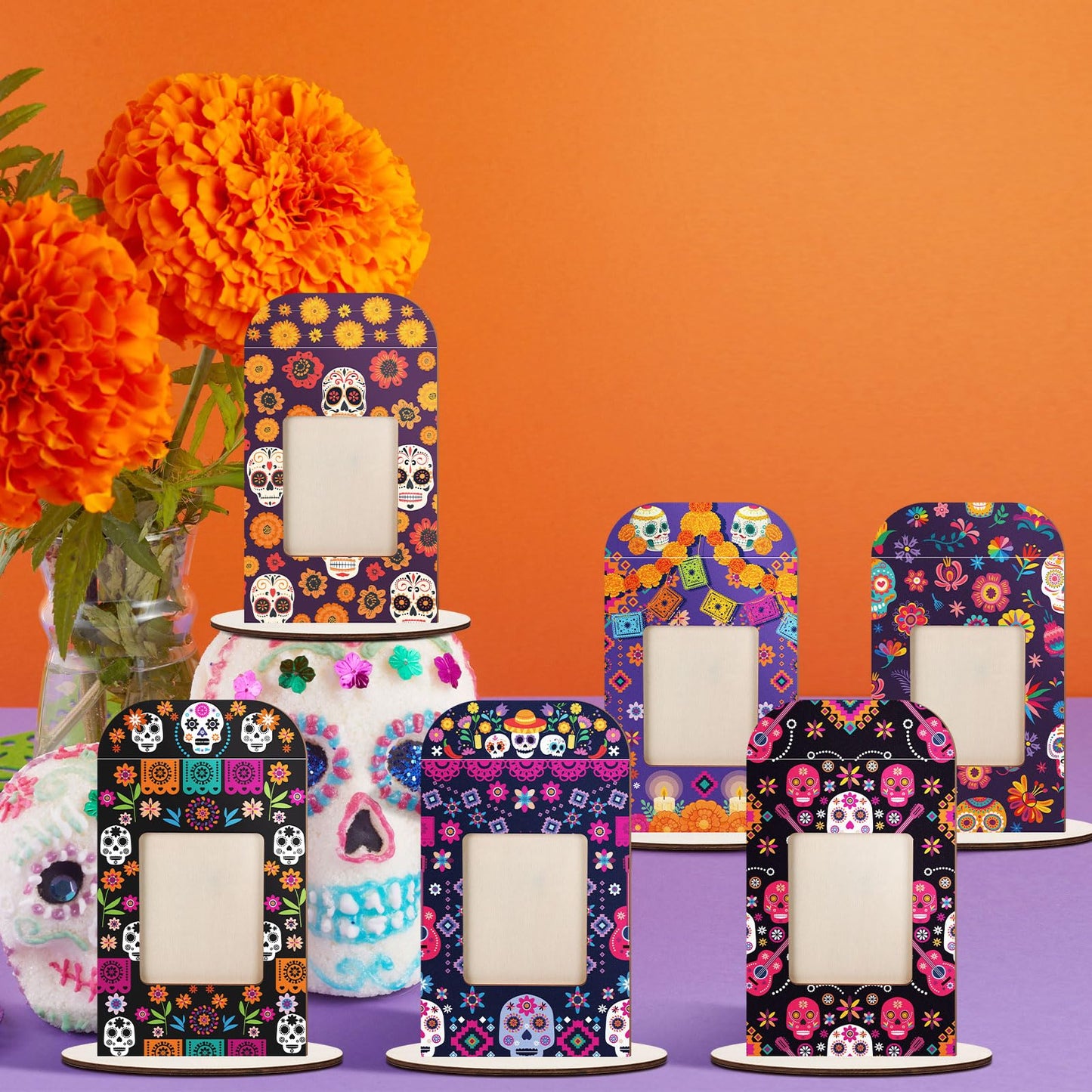Qunclay 12 Set Picture Wooden Frames Dia De Los Muertos Altar Day of the Dead Decorations Dia De Los Muertos Altar Kit Picture Frame Ofrenda Tabletop Halloween Diwali Decoration Ofrenda