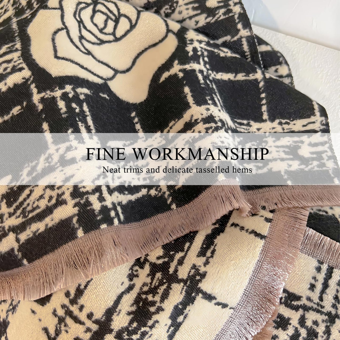 LumiSyne Winter Scarf Women Pashmina Shawls And Wraps Romantic Checked Camellia Pattern Reversible Cashmere Scarf With Tassel