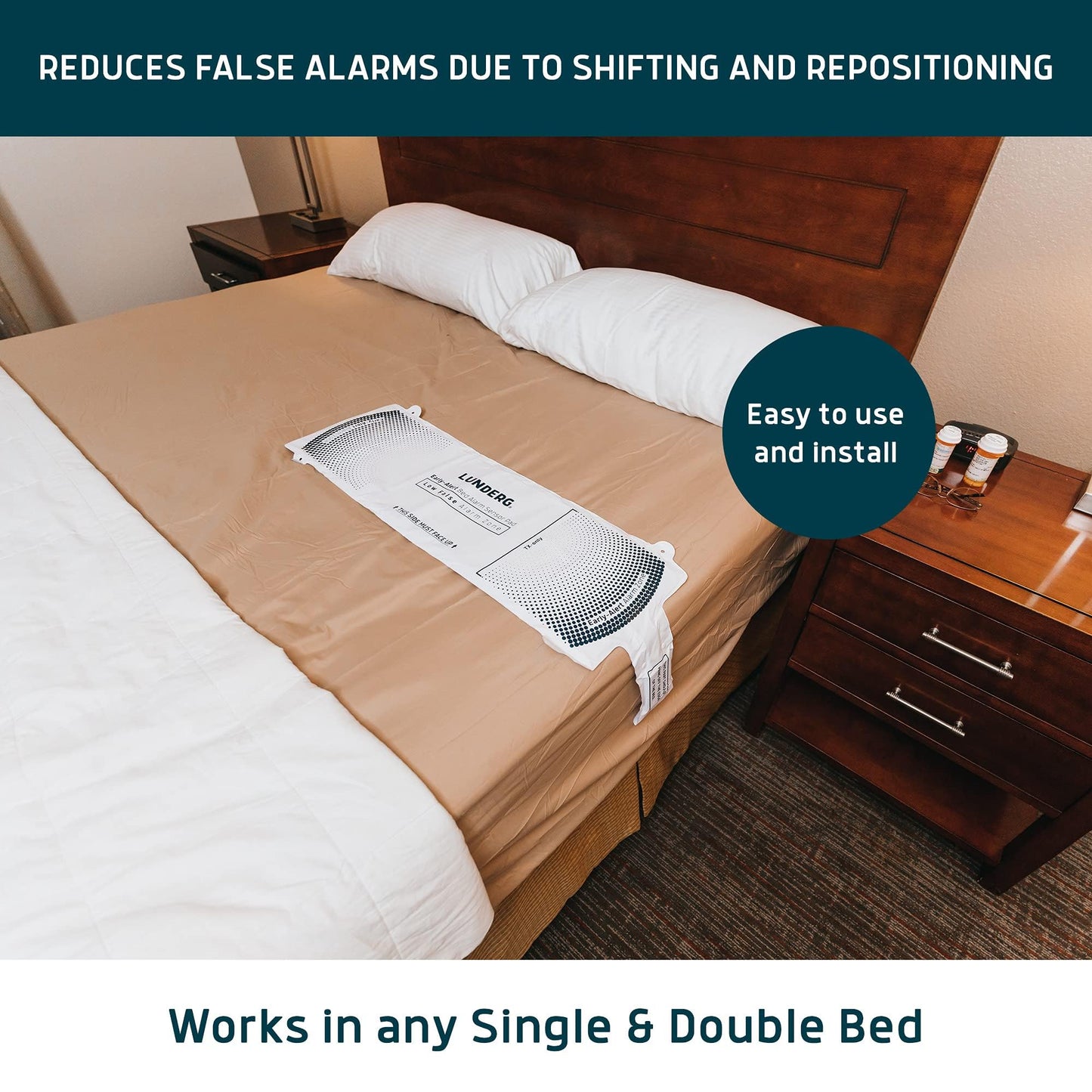 Lunderg Early Alert Bed Alarm for Elderly Adults - Wireless Sensor Pad & Pager - with Pre-Alert Smart Technology - Safety Bed Alarms and Fall Prevention for Elderly and Dementia Patients