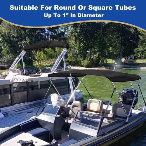 3 Bow Bimini Top Replacement Canvas for Boat with Light Hole and Storage Boot, Easy Install Zipper Sleeves, Heavy Duty Waterproof, 900D Marine Sun Shade Boat Canopy Without Frame, 6'L 61"-66" W Black