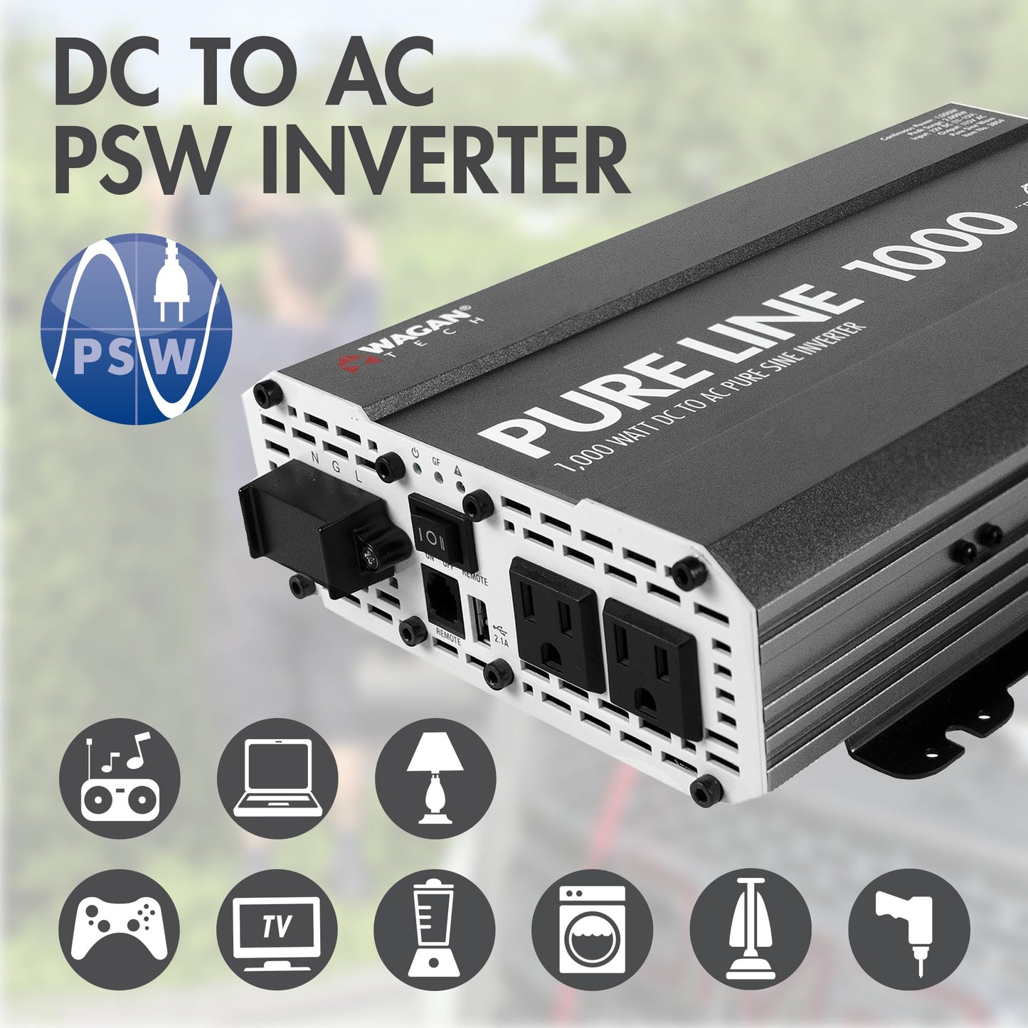 Wagan El3804 Pure Line Inverter 1000 Watt Dc 12V To 110V Ac Car Pure Sine Wave Power Inverter For Home Rv Camping Van Life Off G