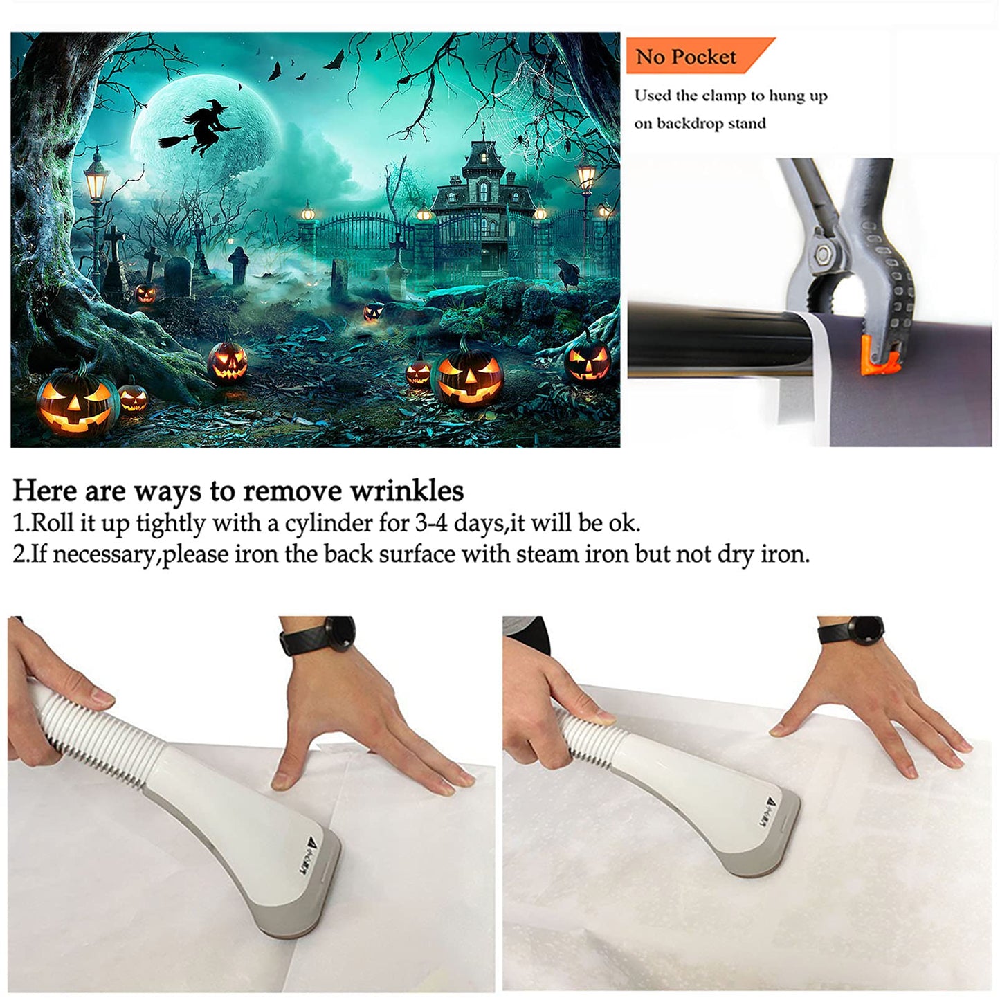 Avezano Halloween Photography Backdrop Full Moon Scary Night Castle Pumpkins Party Background Spooky Witch Bats Cemetery Child Kids Halloween Party Decorations Photoshoot Backdrops (8x6ft, Green)