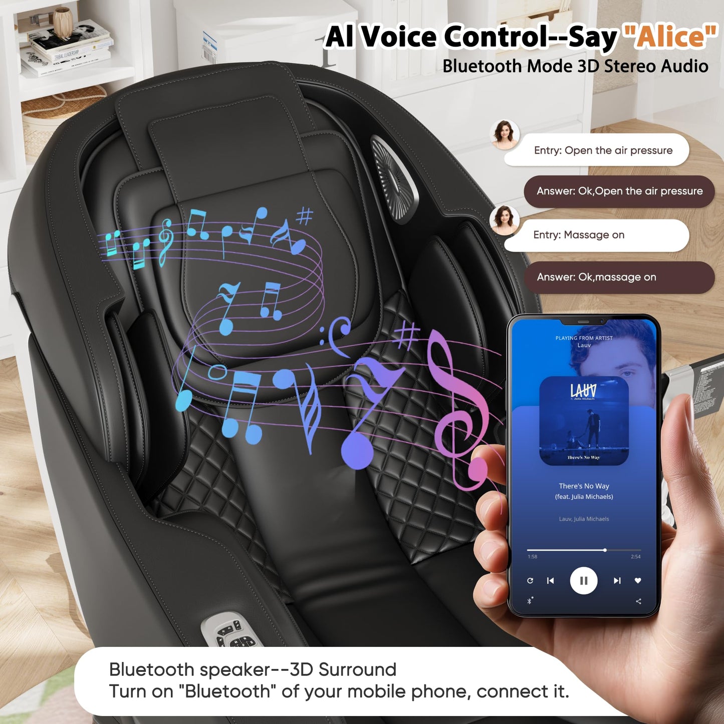 Shahoo Zero Gravity Full Body Massage Chair with SL-Track, AI Voice Control & Heating – Auto Body Scan, Air Compression Foot Massage, 8 Auto Programs