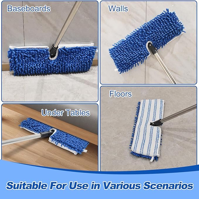 Microfiber Mops for Floor Cleaning,Flat Mop Set with 2 mop Pads,Flat Flip Mop Base and 58" Stainless Steels Handle for OCedar Dual-Action Microfiber Flip Mops,Dust Mop for Hardwood Floors Wet/Dry Use
