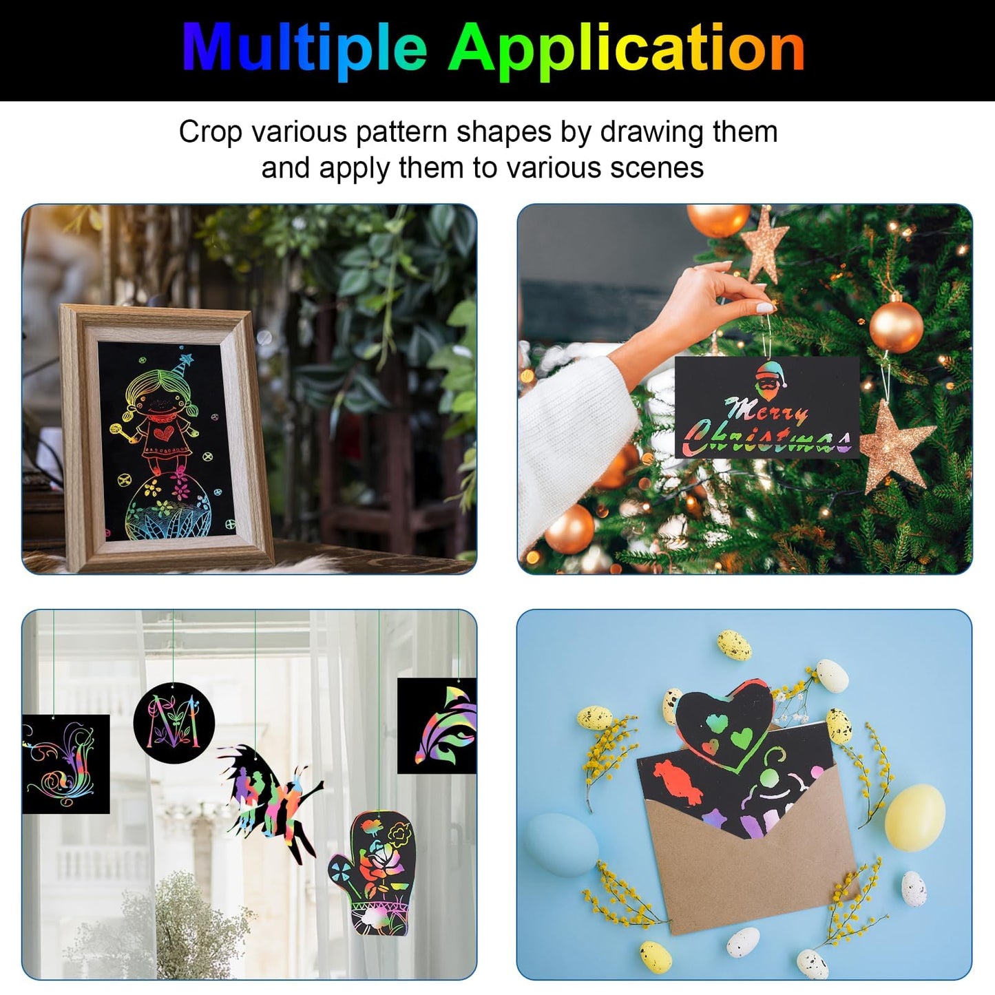 Cityrosy Scratch Art Paper Rainbow Sets 100 Pcs-Black Magic Scratch Off Craft Set for Kids Classroom Supplies Kits for Age 3-12 Kids Party Games