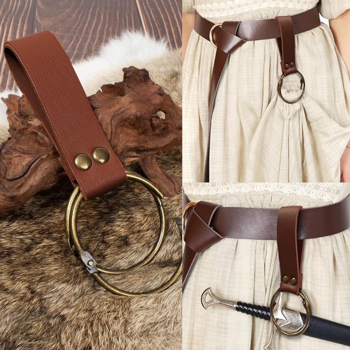KOTORA Pirate Costume Pirate Head Scarf Bandanas Belt Waist Sash Medieval Belt Pouch Coin Purse Leather Hook Festival Sets (Brown 03-3Bottle)
