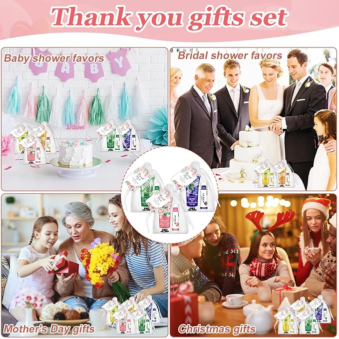 80 Pack Bulk Hand Cream and Lip Balm Sets Gifts, Valentines Day Gifts, Party Favors, Wedding Favors for Guests with Thank You Card and Organza Bags, Mothers Day Gift and Teacher Gift