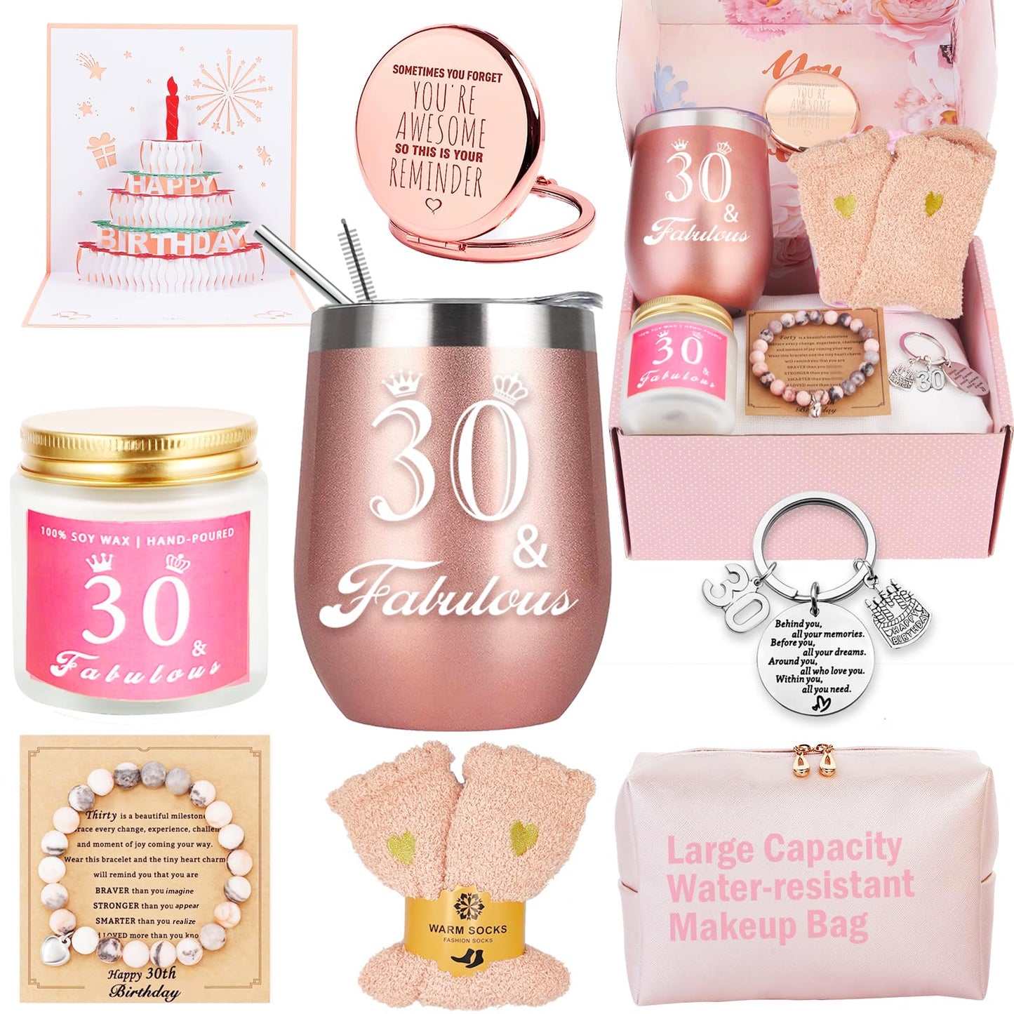 30th Birthday Gifts For Women, Happy 30 Year Old Birthday Basket Gifts Box for Her Women Friends Female Mom Wife Daughter Sister Girlfriend Coworker Bestie Birthday Unique
