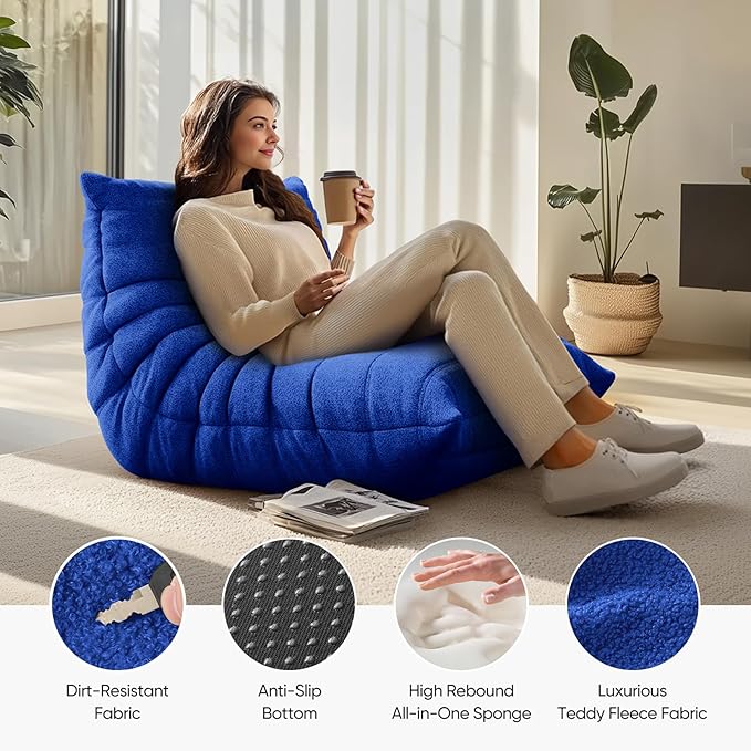 Bean Bag Chair for Adults, Fireside Togo Chair, BeanBag Chairs for Teens with High-Resilience Memory Foam, Non-Slip Base Compression Floor Lounge Sofa for Living Room, Bedroom