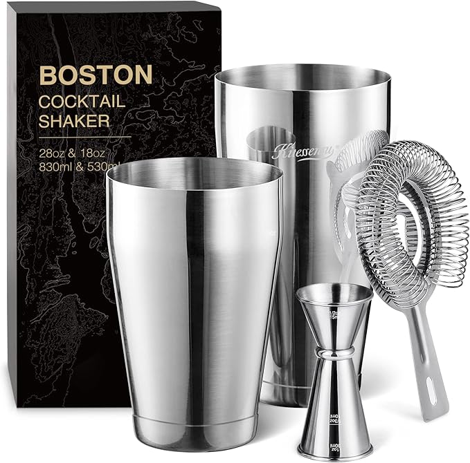 KITESSENSU Boston Cocktail Shaker Set, 4-Piece Boston Shaker Tins Bartender Kit with 18oz & 28oz Mixed Drink Shaker, Hawth...