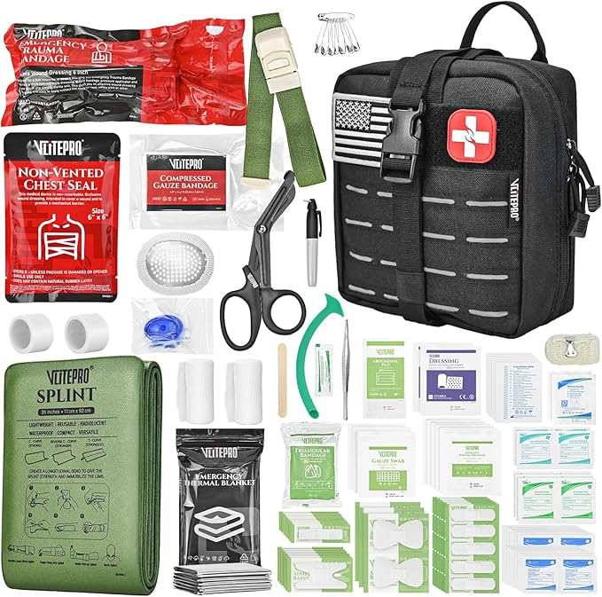 Advanced Trauma First Aid Kit - Emergency Camping Gear with Tourniquet Kit, Compression Bandage, 36" Splint | Portable Sur...