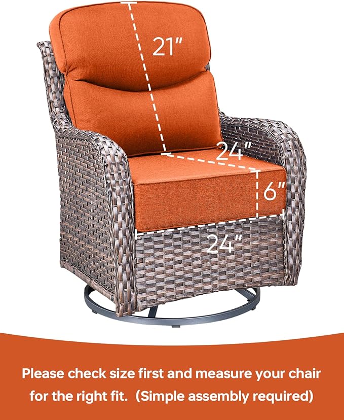 ACTREST Luxury 24x24x6 Inch Smile Outdoor Sofa Cushions Set of 3 - Memory Foam Deep Seat Patio Furniture Pillows for Wicker Rocker Dining Chair Loveseat 3-Seater L-Shape Sectional Sofa - Orange