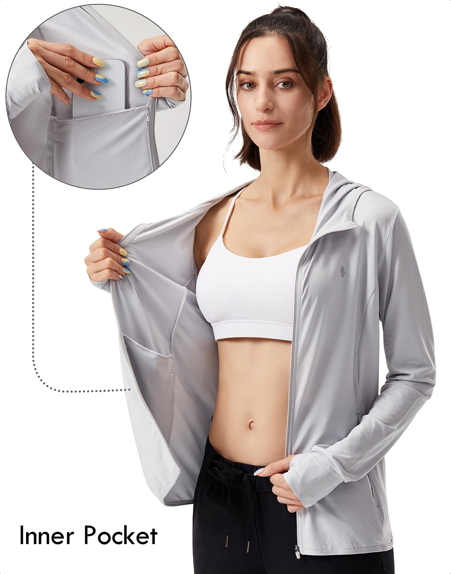 Soothfeel Women's UPF 50+ Sun Protection Hoodie Jacket Lightweight Long Sleeve Sun Shirt for Women with Pocket Hiking Outdoor