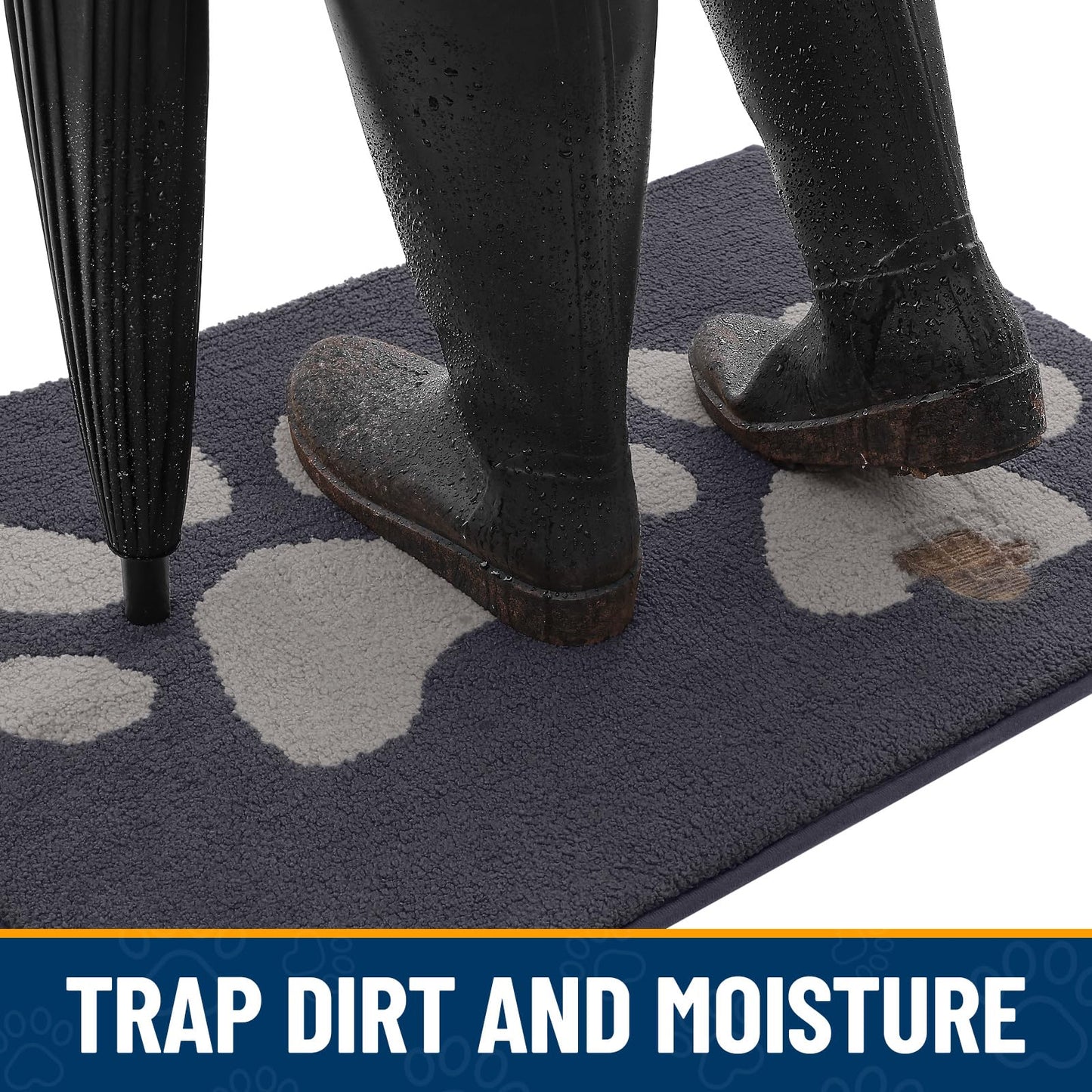 Smiry Dog Door Mat for Muddy Paws 30x20, Dirt Trapper Non Slip Washable Indoor Doormats, Absorbent Entryway Carpet for Inside Floor, Dark Grey