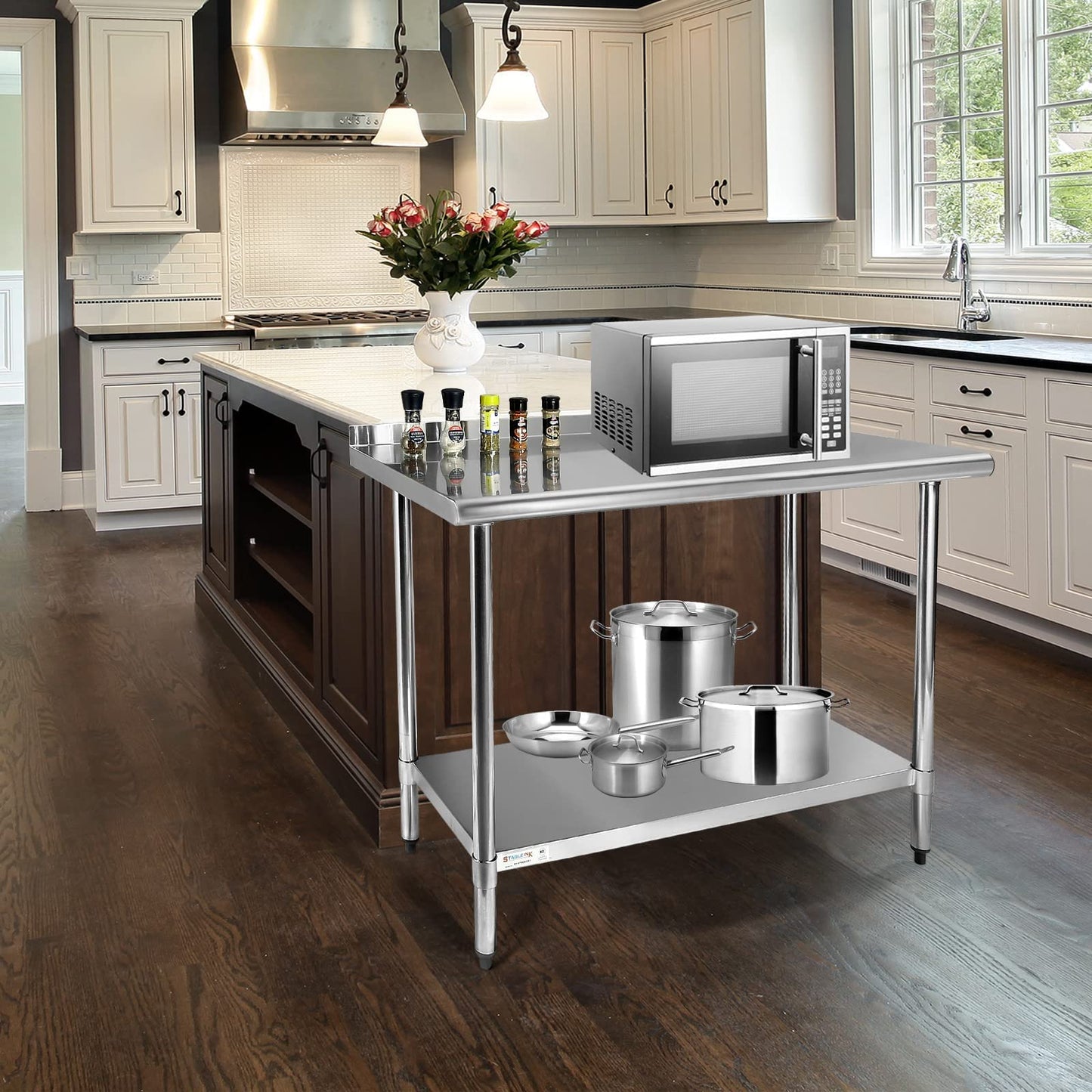 STABLEINK NSF Stainless Steel Prep & Work Table 36x24 Inches, Heavy Duty Metal Table with Backsplash and Undershelf for Commercial Kitchen, Restaurant, Home, Laundry Room and Garage