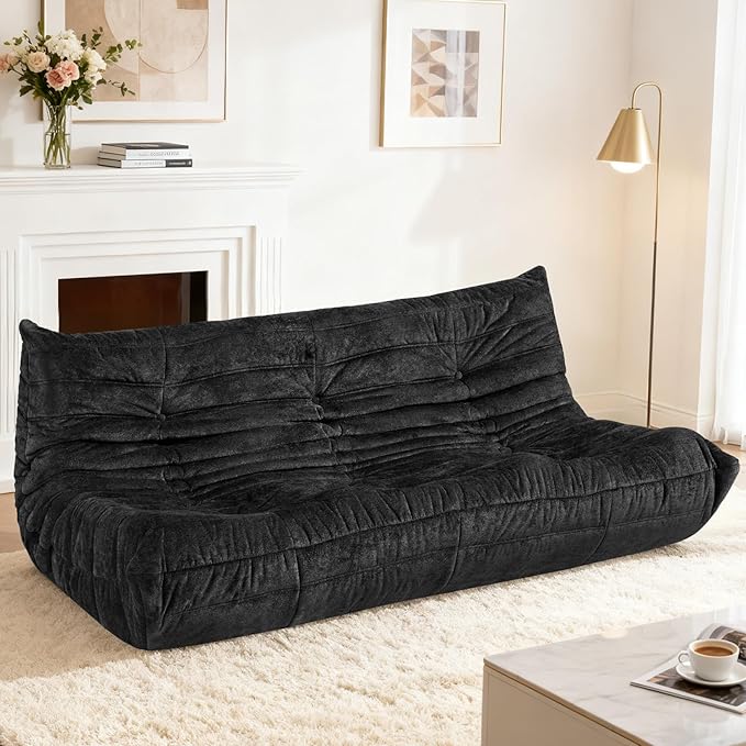 HABUTWAY Bean Bag Chair, Giant Bean Bag Chairs for Adults, 3 Seater Fireside Chair, Lazy Large Floor Bean Bag Sofa for Living Room, Bedroom, Dorm, Office (Black)