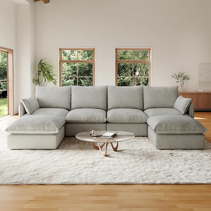 Forest aesthetics Waterproof Sectional Couches,6 Seater High Backrest U Shape Modular Sofas Sectional,Down Filled Couch,Cushion Covers Removable Sofas for Living Room