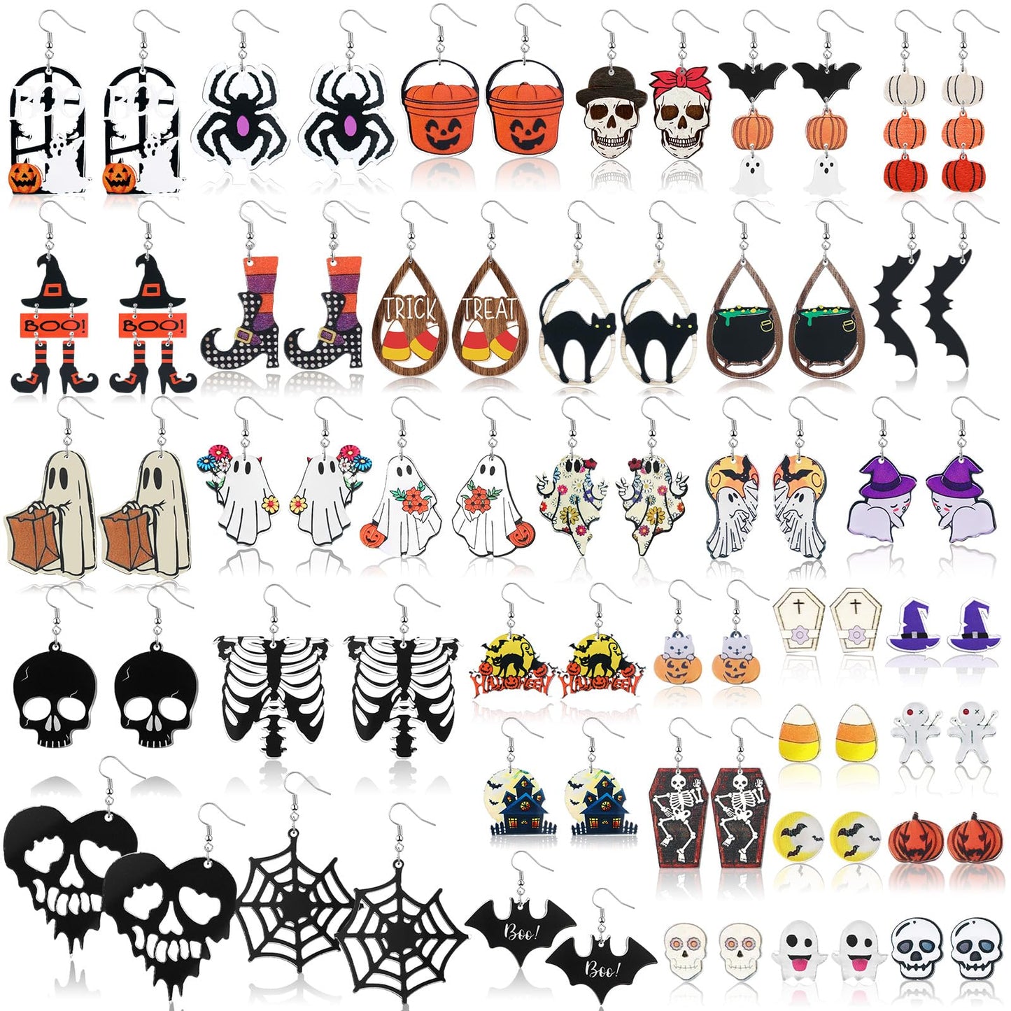Nosiny 36 Pairs Halloween Earrings Lightweight Dangle Acrylic Earring Skeleton Ghost Pumpkin Boot Hat Earrings for Halloween Party Jewelry Gifts(Classic)