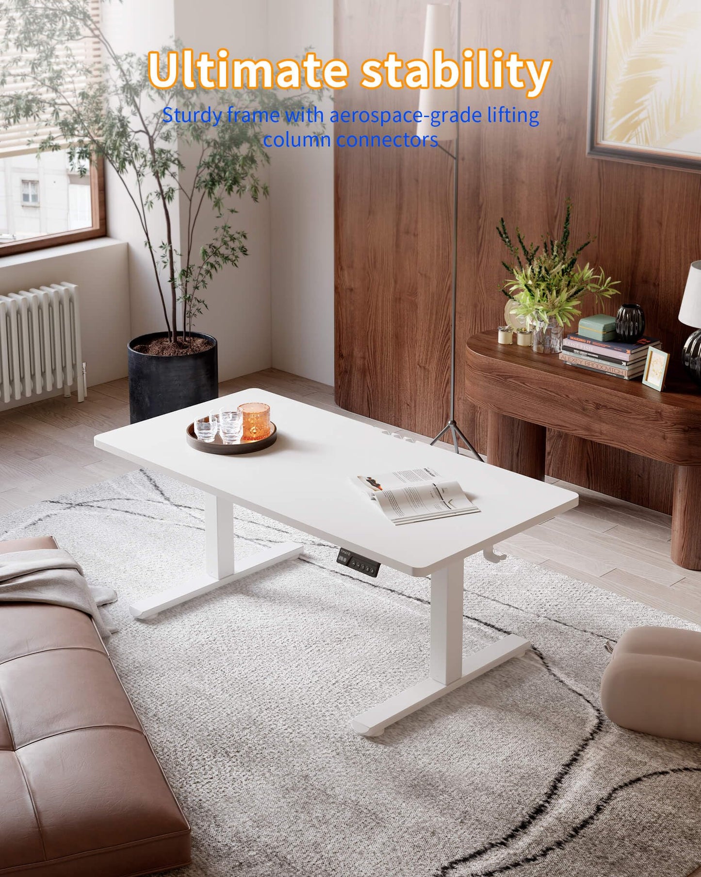 YIHAYO One-Piece Low Height Adjustable Desk, Lifts 18.1-28.3 Inches, Electric Standing Desk for Short People, 32 x 24 Inches Computer Table with Splice Board for Home Office, White