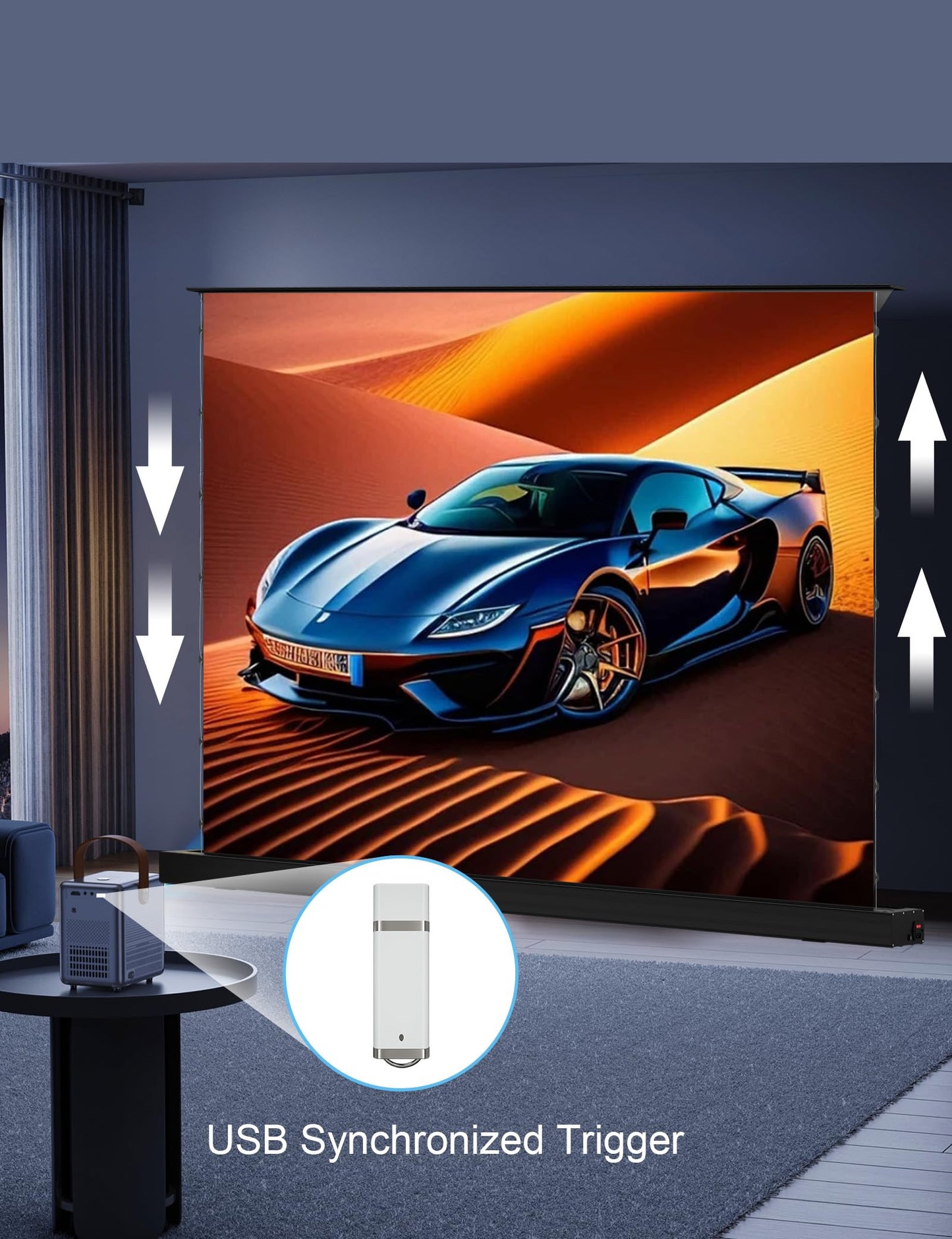 IN&VI 120" Matte White Floor Rising Projector Screen Motorized for UST Long/Standerd Throw Projector,Movie Screen for Home Theater,Motorized Projector Screen 4K/8K Ultra HD Active 3D