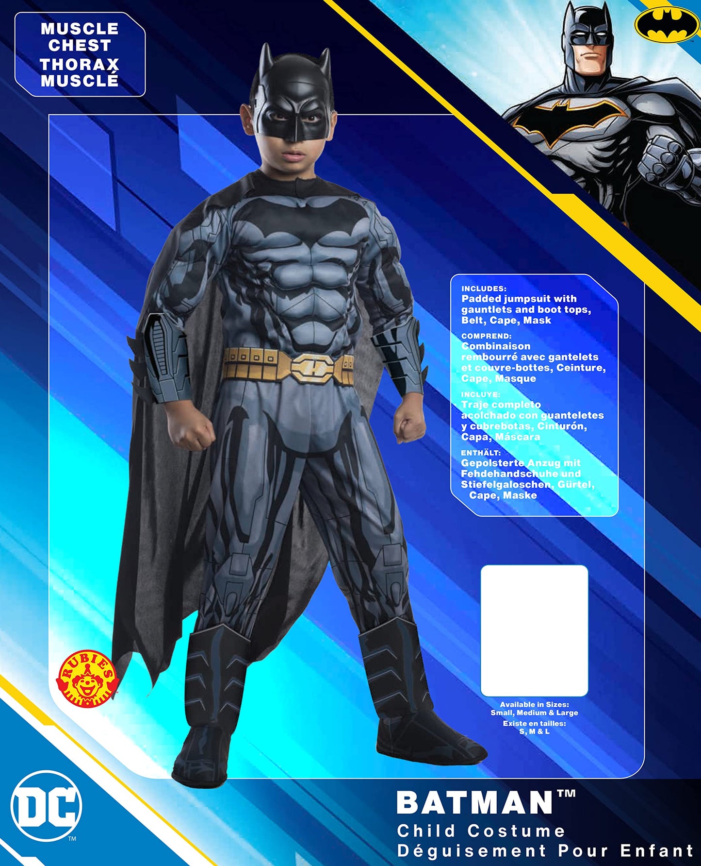 DC Comics Superheroes: Batman Costume for Kids by Rubies, Boy's Small