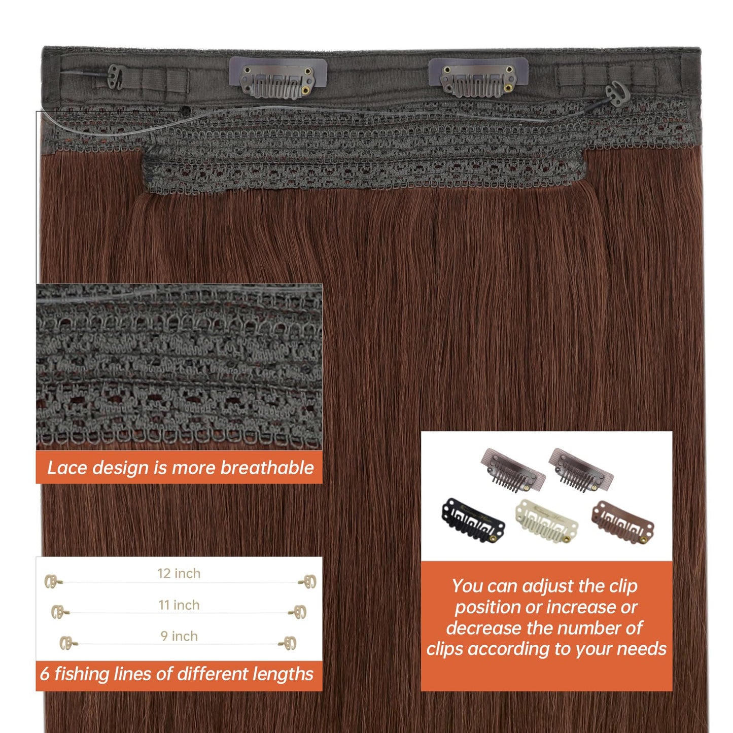 Sunny Wire Hair Extensions Human Hair invisible wire hair extensions Auburn Red #33 20 Inch