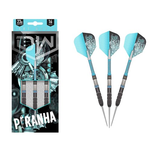 DW Piranha 01 90% Tungsten Steel Tip Dart, 23G | Metal Tip Dart Set with Spare Flights and Storage Case Wallet, Fun Darts Gift Set, Straight Dart Barrels, Professional Darts Accessories